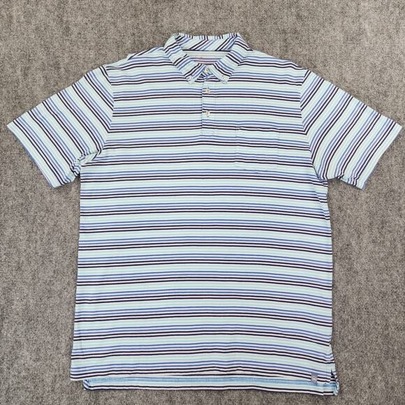 Peter Millar Polo Shirt Mens Large Blue Striped Performance Pima Golf Pocket - Picture 1 of 14